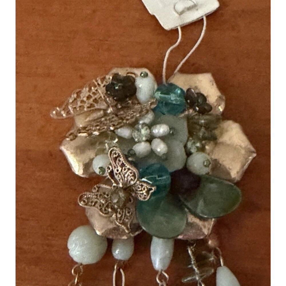 Laila Rowe Floral Butterfly Brooch Gold Tone Beaded Dangle Statement NWT - Picture 4 of 12
